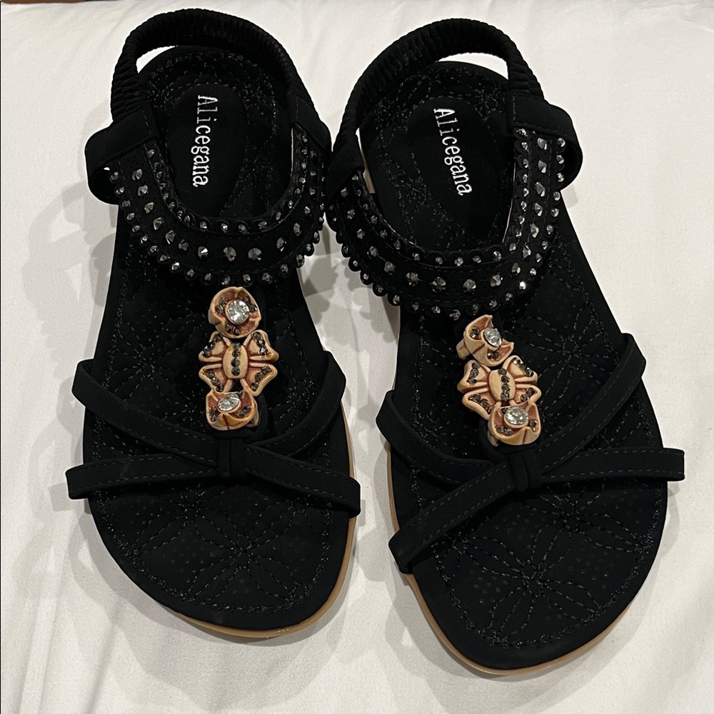 Black Embellished Women's Sandals